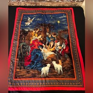 Nativity Print Baby Blanket 2004 Cranston Print Works Bedding 34x43. Handmade